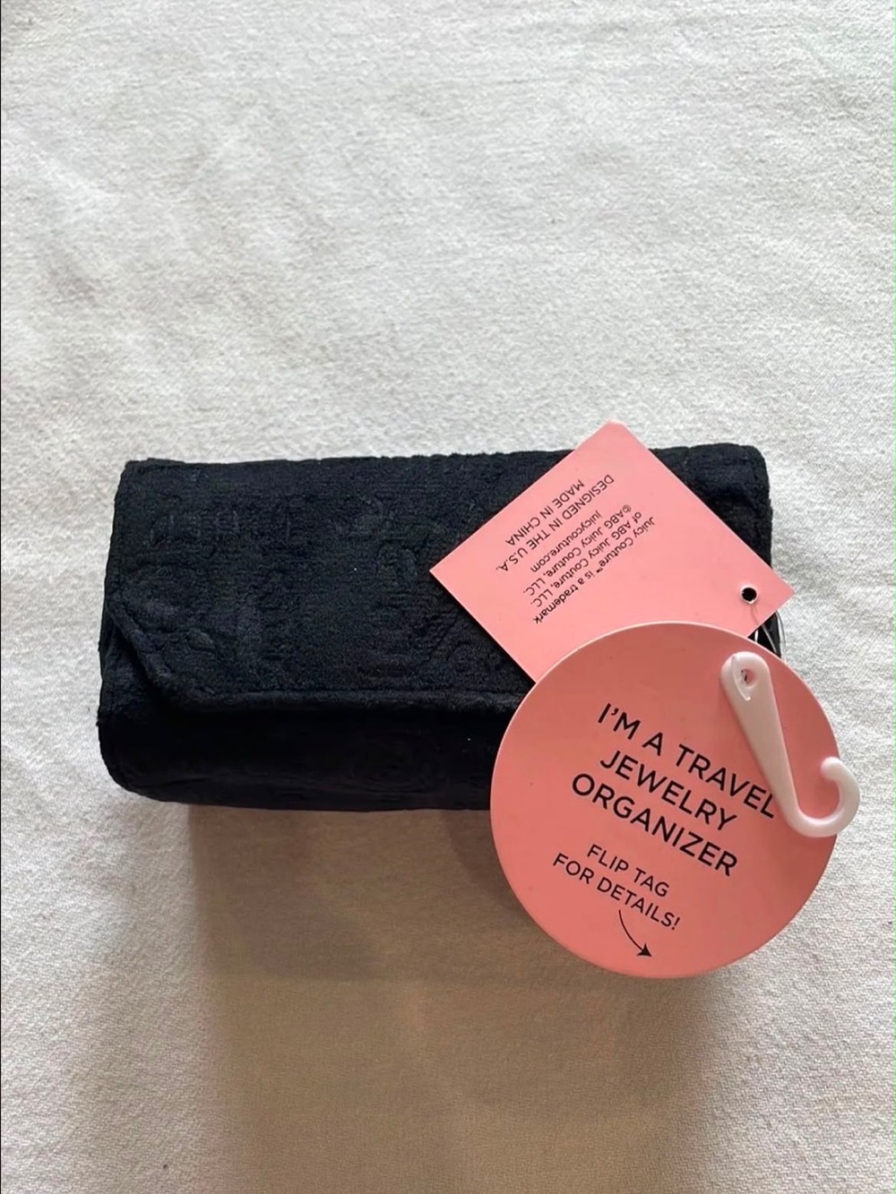 Juicy Couture Black Travel Jewelry Organizer Pouch with Pink Tag
